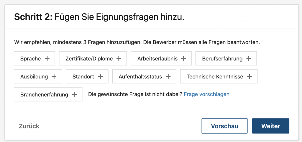 Schritt 2: Eignungsfragen zur Vorqualifizierung in der LinkedIn-Anzeige einrichten
