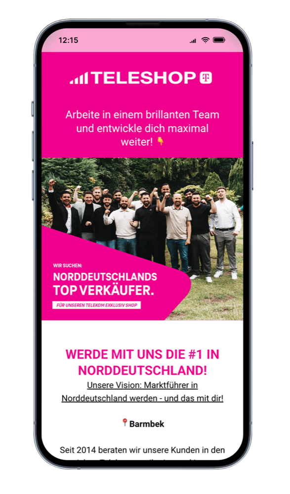 Mobile Bewerbungsseite für Telekom