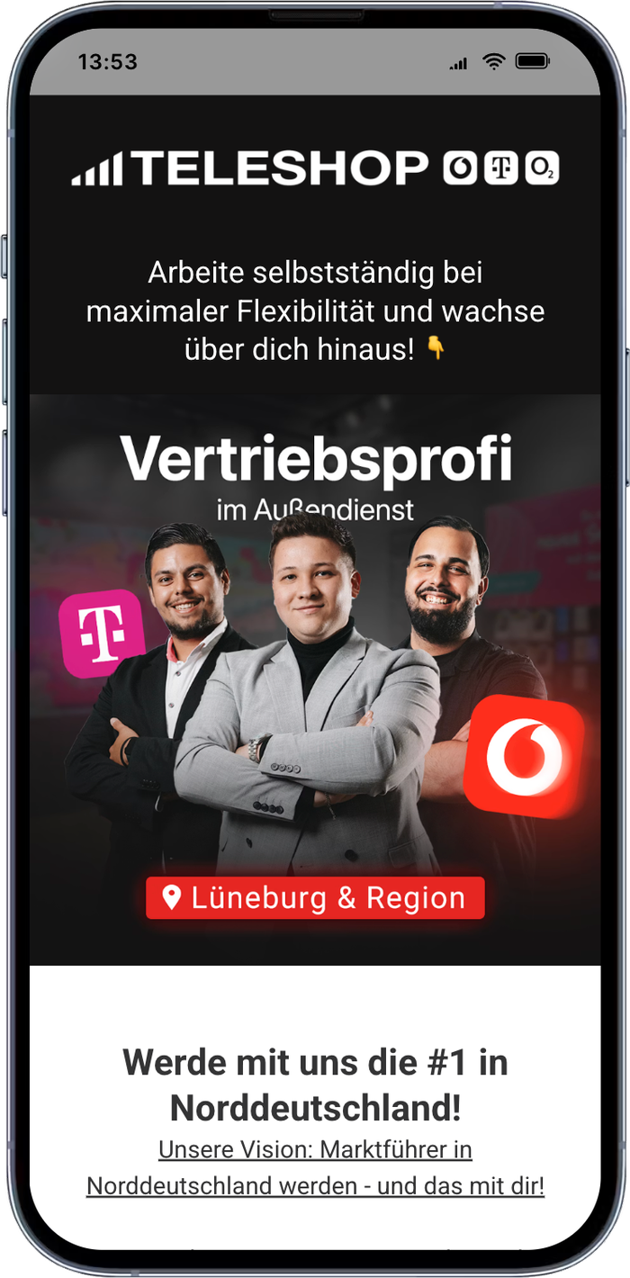 Mobile Bewerbungsseite für Teleshop