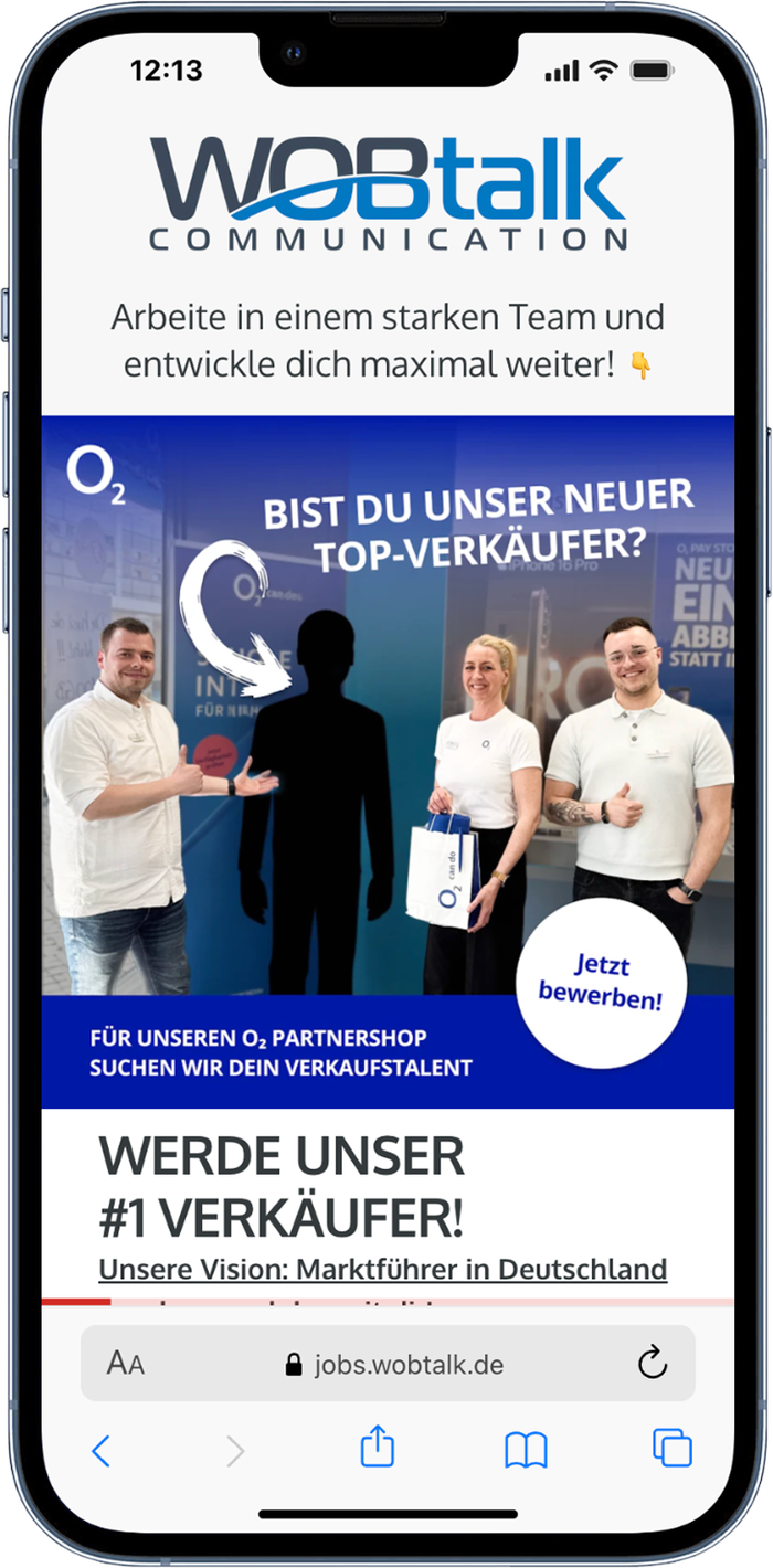 Mobile Bewerbungsseite für Wobtalk